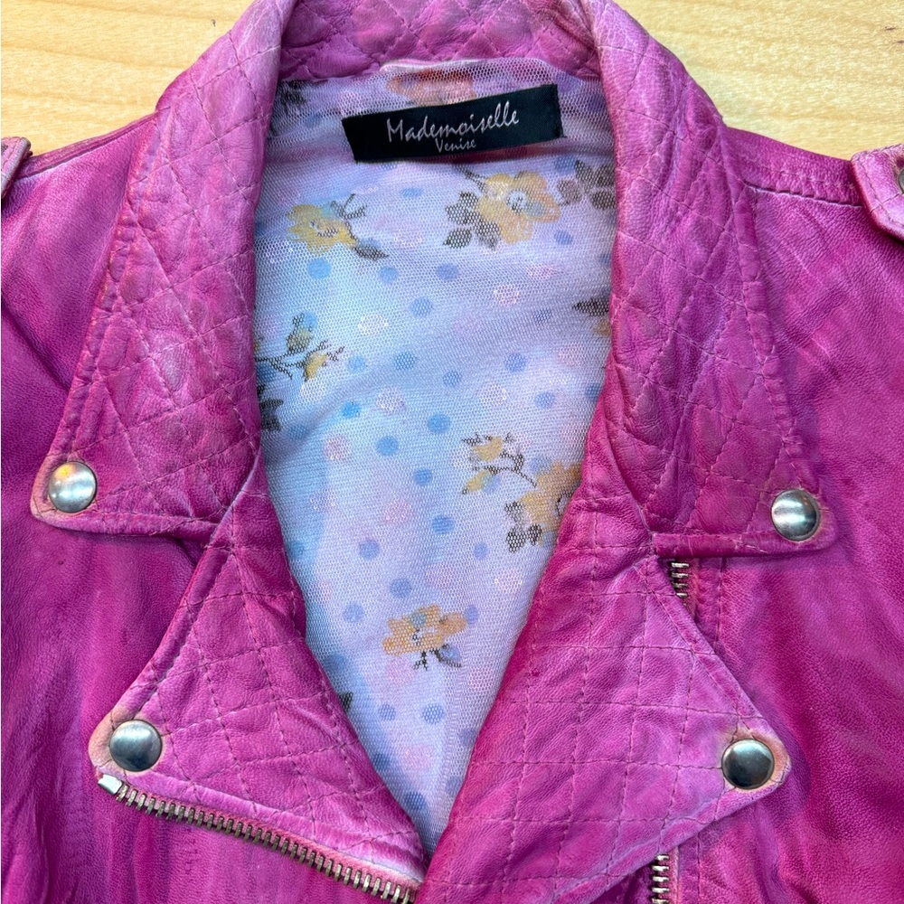 Mademoiselle Venise distressed leather jacket S/XS NWOT